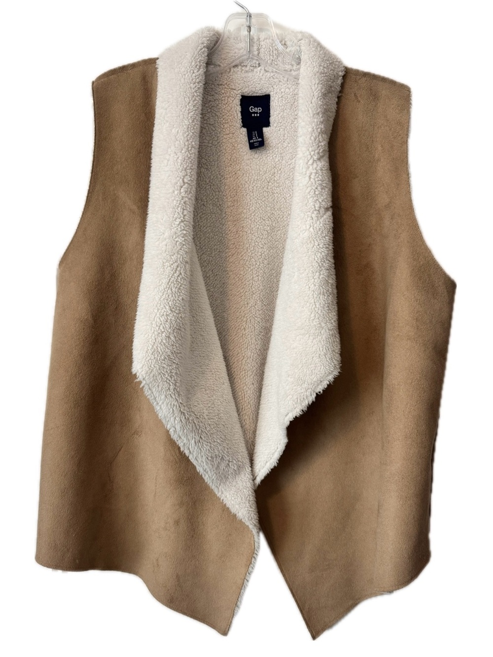 Gap Sherpa Faux Suede Shearling Open Front Vest Tan Cream Size Small